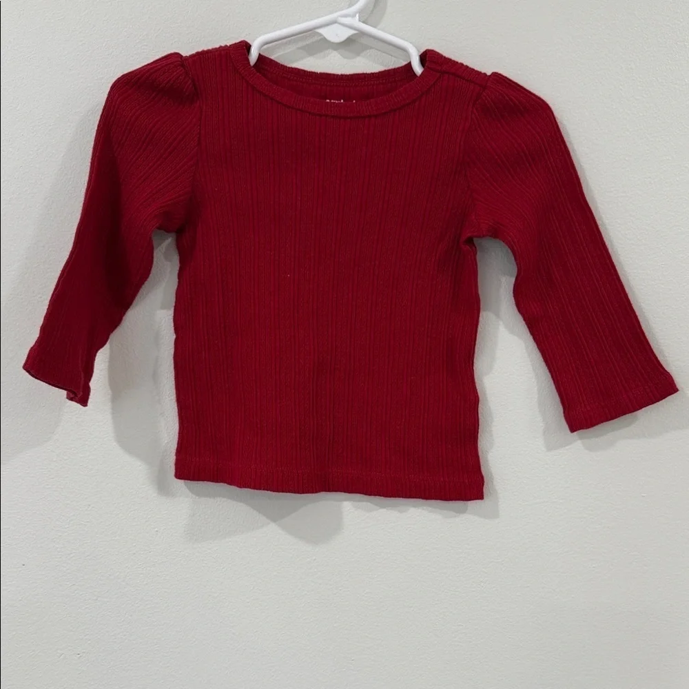 Ribbed Red Kids Long Sleeve Top